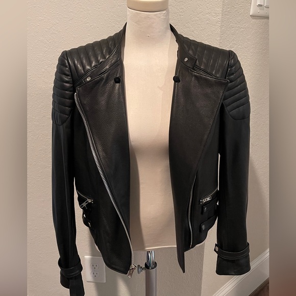 A.L.C. Hooded Black Leather Biker Jacket with removable hood. 12 NWT Pristine - Picture 11 of 12